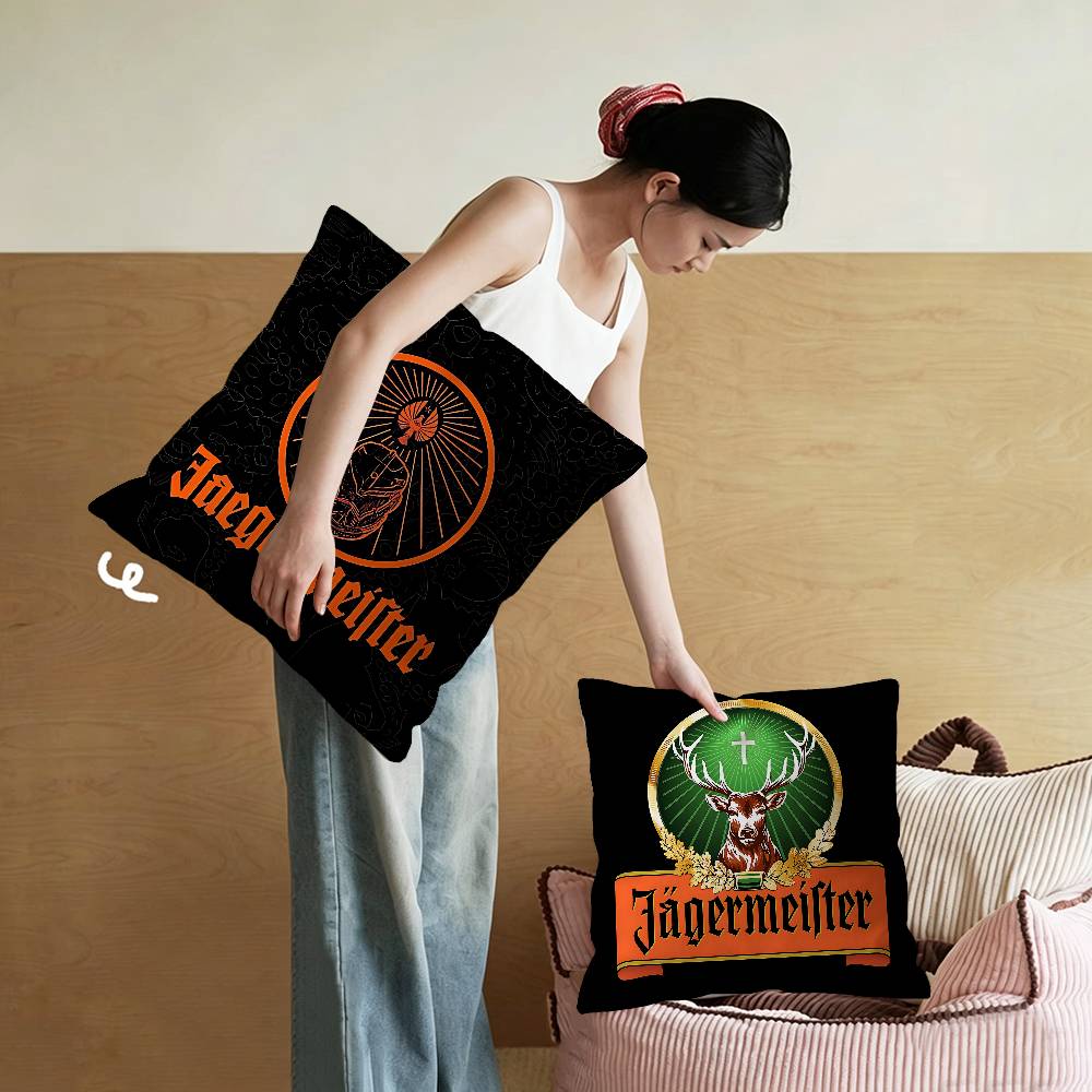 Home Textiles And Furnishing - เจ-เยเกอร์ไมสเตอร์ส โลโก้หมอนของขวัญตกแต่งบ้านสำนักงานห้องนอนโซฟาเบาะรองนั่งในรถยนต์ 45x45 ซม.