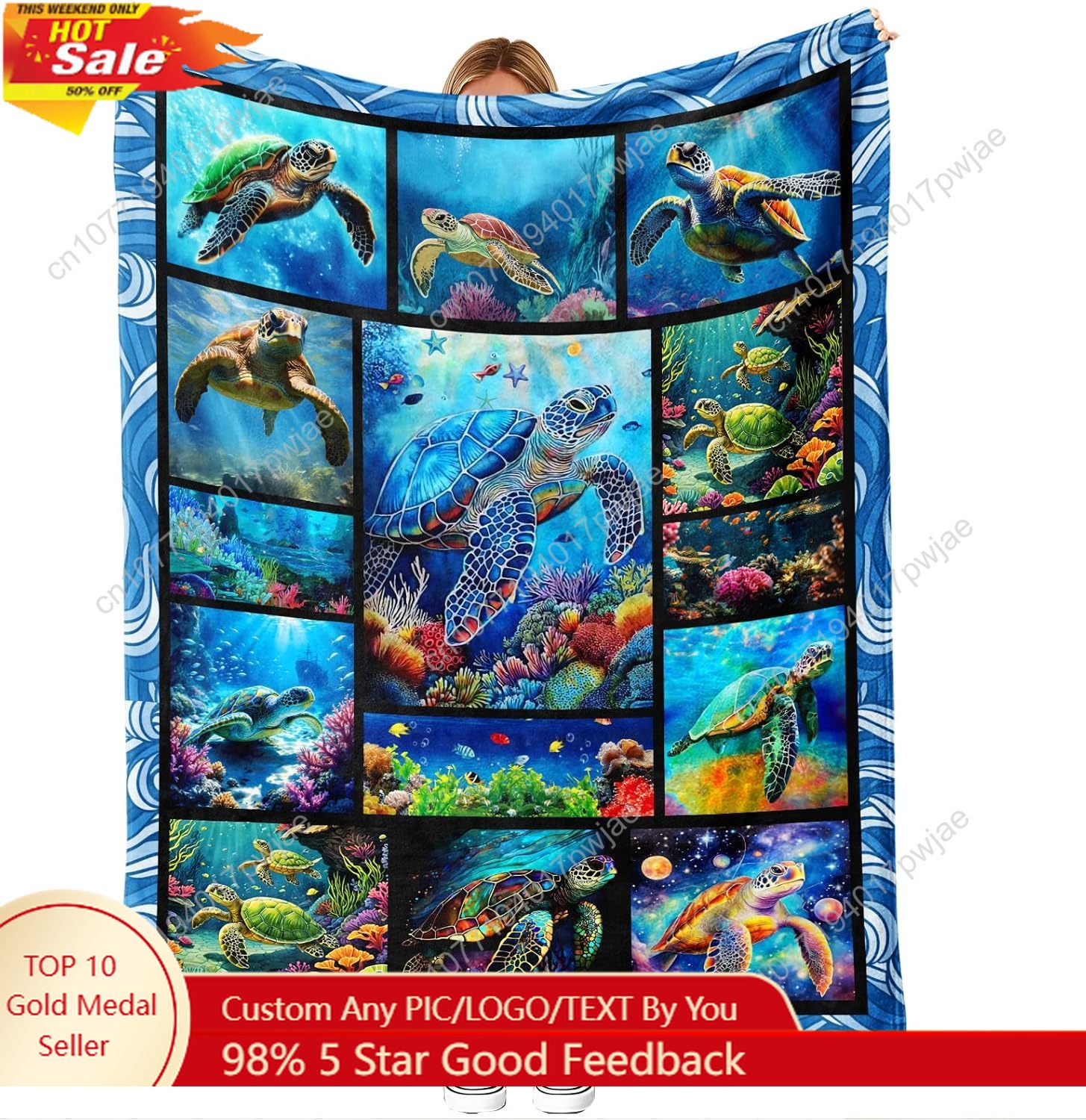 Home Art Textiles - ผ้าห่มลายเต่าทะเล ผ้าฟลานเนล นุ่มสบาย ลายศิลปะแนวทะเล ตกแต่งบ้านสไตล์ชายทะเล สำหรับโซฟา