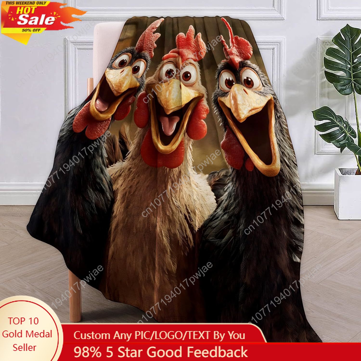 Home Textiles & Furnishings - ของขวัญผ้าห่มไก่สำหรับผู้หญิง ผ้าห่มลายการ์ตูนไก่สามตัวที่มีความสุข ผ้าห่มผ้าสักหลาดนุ่ม อุ่น น้ำหนักเบา ผ้าห่มสั่งทำพิเศษ