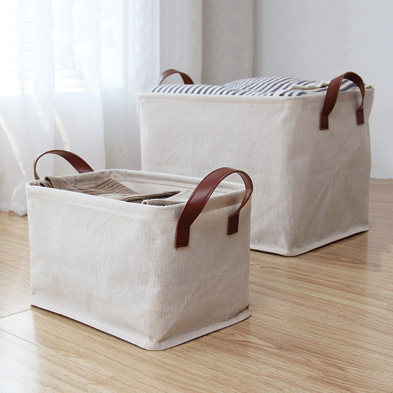Linum Home Textiles - ตะกร้าเก็บของในบ้านสีพื้นเรียบง่าย ผ้าฝ้ายลินินสไตล์ญี่ปุ่น กล่องจัดระเบียบตู้เสื้อผ้า ตะกร้าใส่เสื้อผ้าความจุขนาดใหญ่