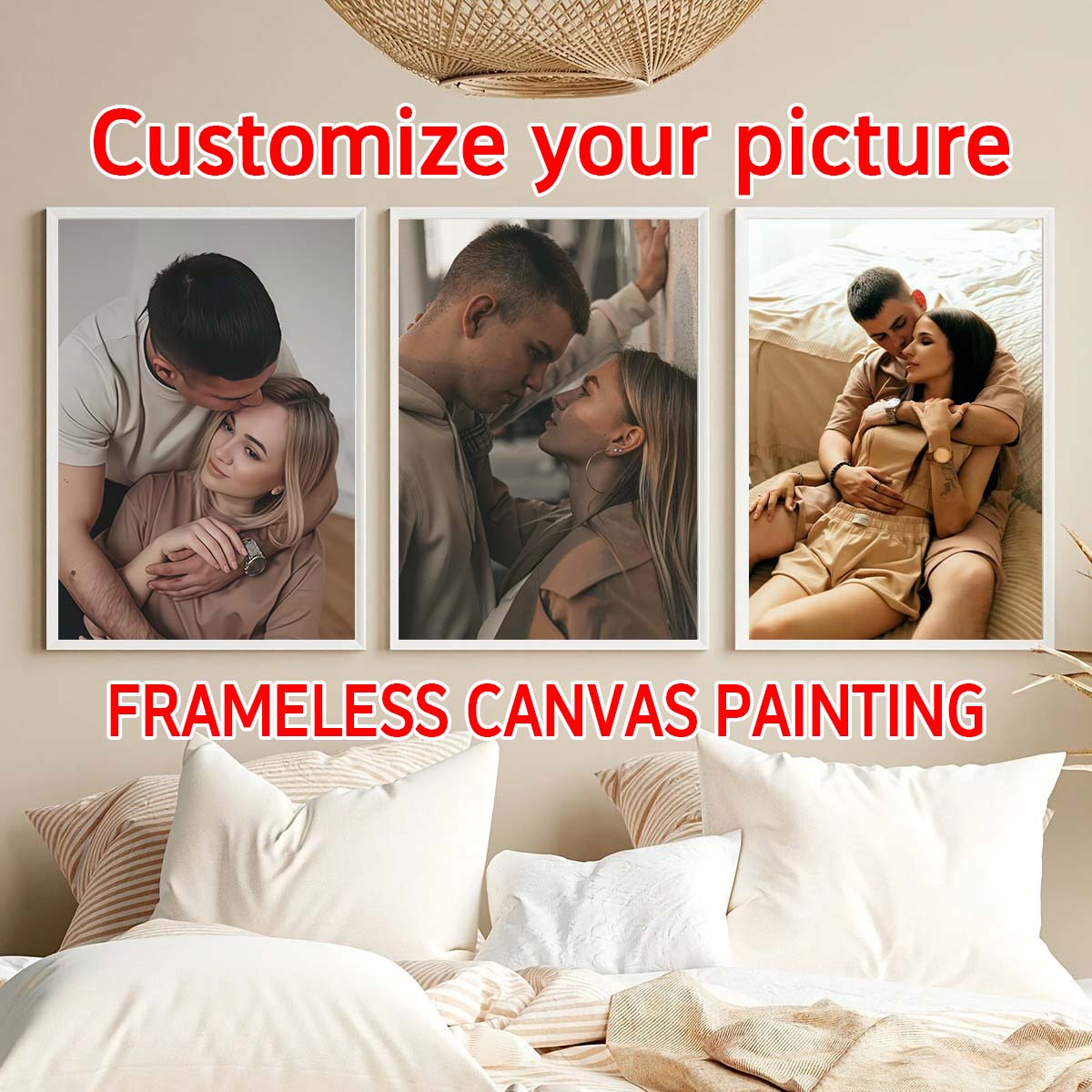 Home Textiles & Furnishings - ภาพวาดสีน้ำมันแบบสามชิ้น - กรอบรูปไม้แบบกำหนดเอง 2 มิติ หรือโปสเตอร์ผ้าใบแบบไม่มีกรอบ