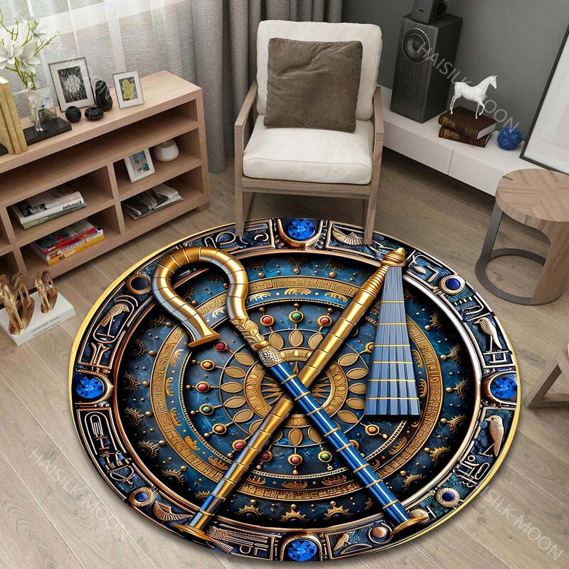Home Art Textiles - สินค้าใหม่! พรมกลมลายศิลปะอียิปต์โบราณสำหรับเด็ก พรมปูพื้นห้องนั่งเล่น ผ้าปูปิกนิก ผ้าฟลานเนลกันลื่น