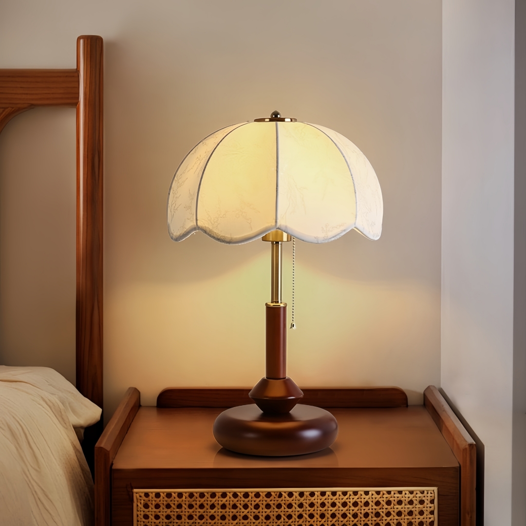 Home Textiles & Furnishings - โคมไฟตั้งโต๊ะทรงโดมแบบวินเทจ สำหรับห้องนอน โต๊ะข้างเตียง ห้องทำงาน ทางเข้าบ้าน พร้อมสายดึงแบบเรโทร