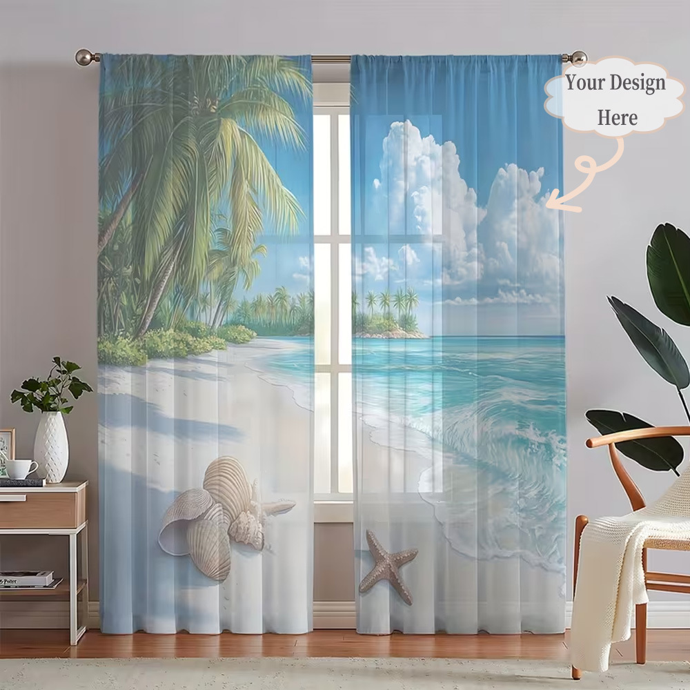 Home Textiles & Furnishings - ผ้าม่านโปร่งแสงแบบแบน 2 มิติ 2 ชิ้น แบบกำหนดเองได้