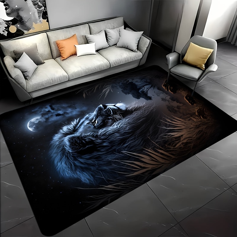 Home Textiles Designer - พรมปูพื้นลายสิงโต Starry Night - พรมตกแต่งลายสัตว์สีทองสุดสร้างสรรค์ -
