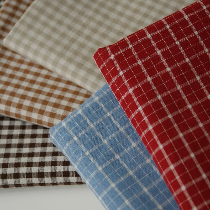 Linum Home Textiles - 140x50 ซม.เรโทรวินเทจสีแดงสีฟ้าผ้าลินินตารางลายผ้าฝ้ายทอผ้าสำหรับผ้าปูโต๊ะชุดตกแต่งบ้านกระเป๋าผ้าเย็บผ้า