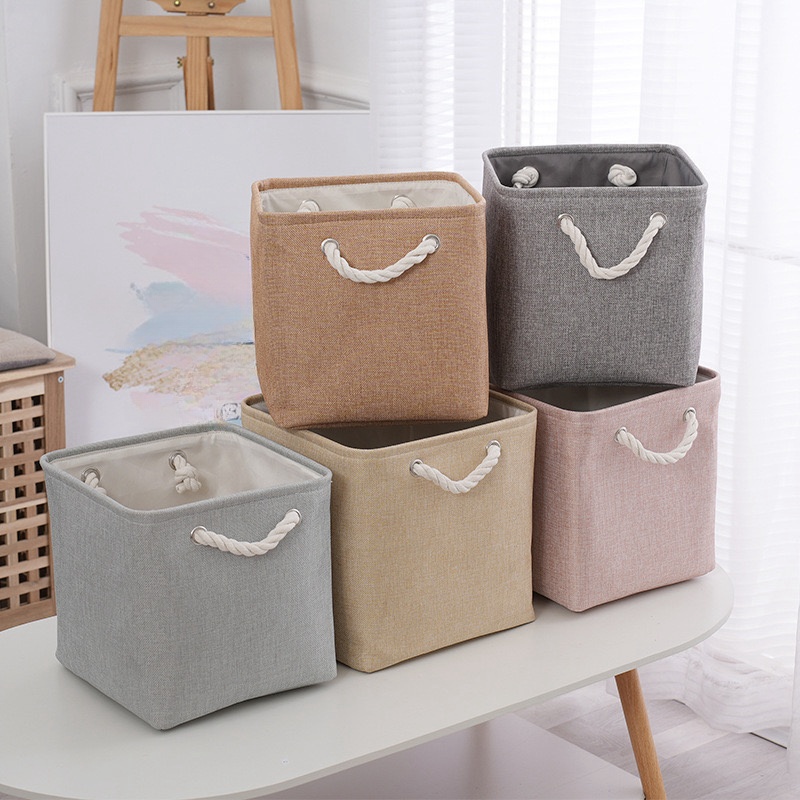 Linum Home Textiles - 2 ชิ้น/กล่องเก็บของผ้าฝ้ายและผ้าลินินสำหรับใช้ในบ้าน, ตะกร้าจัดระเบียบเสื้อผ้า, ตะกร้าเก็บของในตู้เสื้อผ้าพร้อมที่จับ, ความจุขนาดใหญ่