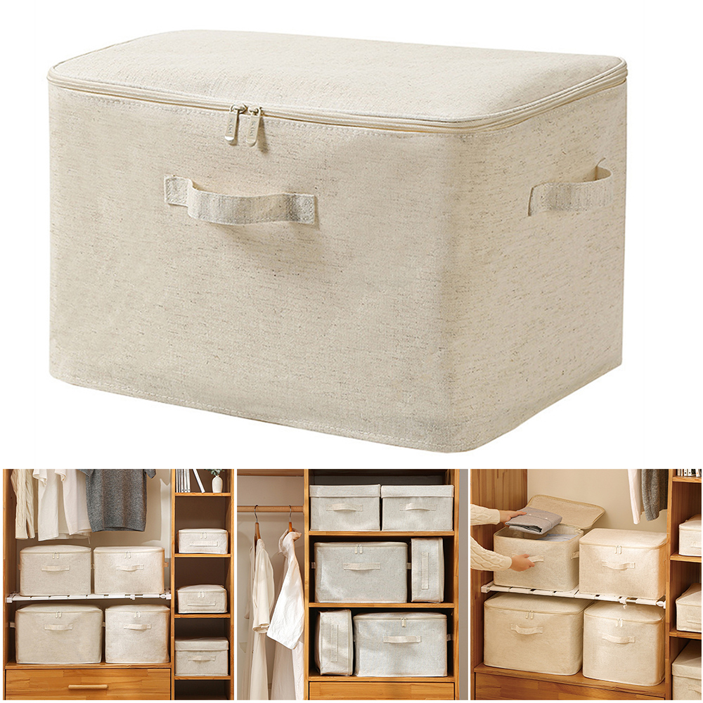Linum Home Textiles - แบบพับได้เก็บกระเป๋าผ้าฝ้ายและผ้าลินินกล่องเก็บขนาดใหญ่ถุงใส่ผ้าเสื้อผ้าเก็บกระเป๋า Organizer สำหรับห้องนอน VC