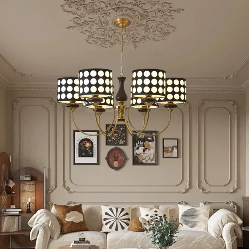 Home Art Textiles - Retro ตกแต่งบ้านโคมไฟความคิดสร้างสรรค์ Polka Dots ผ้าไฟ LED