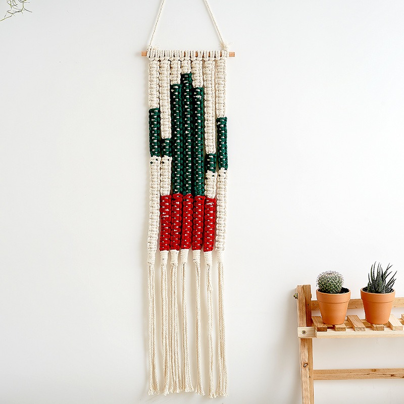 Home Art Textiles - งานศิลปะตกแต่งผนังสไตล์โบฮีเมียนแบบนอร์ดิก ทำด้วยมือ 1 ชิ้น ลายพืชอวบน้ำสีสันสดใส สำหรับตกแต่งบ้านและร้านอาหาร