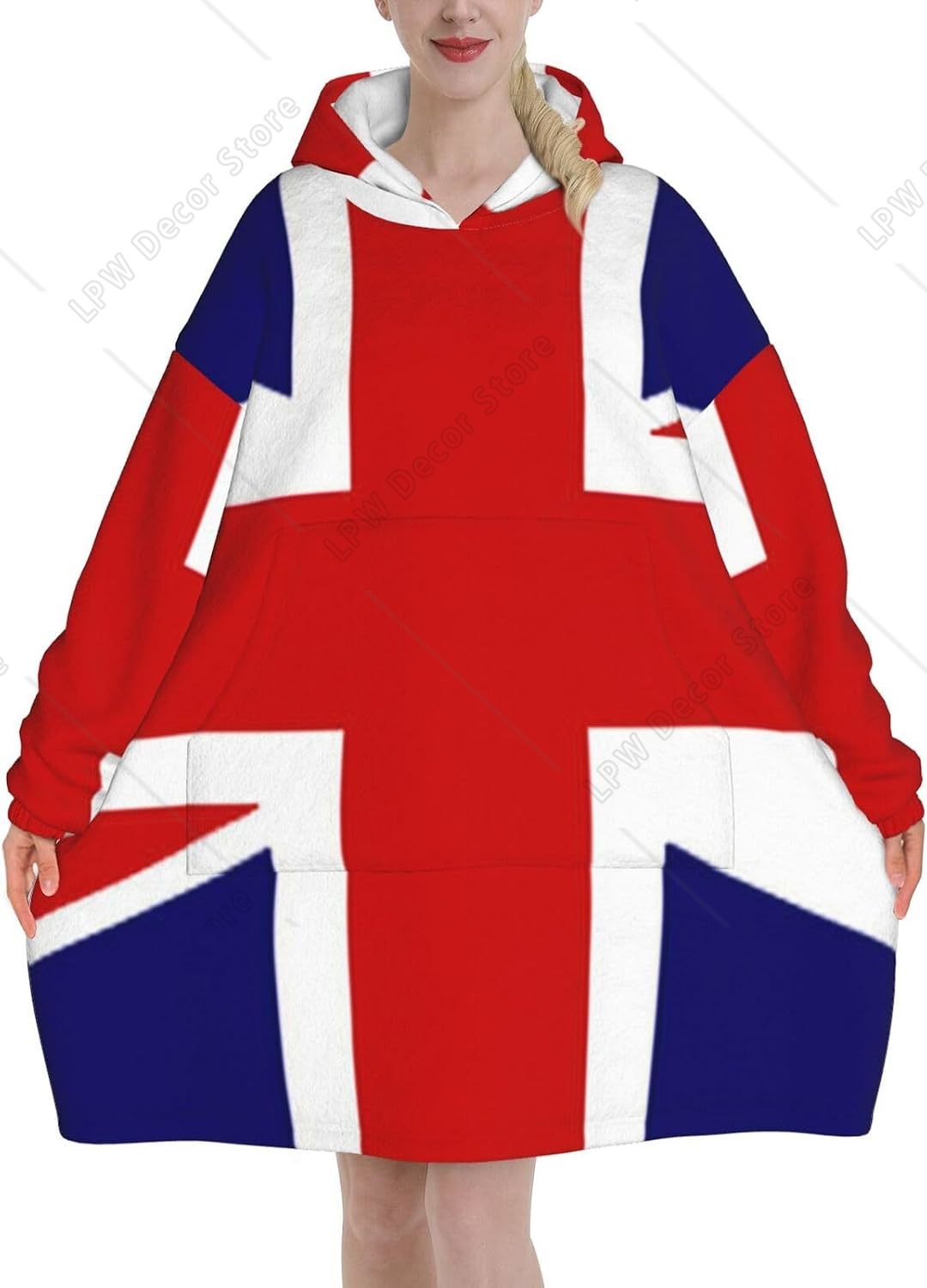 Home Textiles Uk - เสื้อฮู้ดลายธงชาติอังกฤษสำหรับผู้หญิงและผู้ชาย วัยรุ่นและผู้ใหญ่ เสื้อฮู้ดแบบสวมใส่ได้พร้อมกระเป๋า