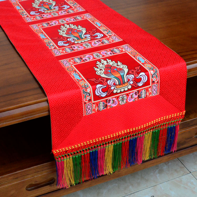 Home Textiles Wholesale - ผ้าคลุมโต๊ะบูชา ผ้าปูโต๊ะยาว ลายปักมงคล สำหรับบูชาในบ้าน วัด หรือสถานที่ทางพุทธศาสนา