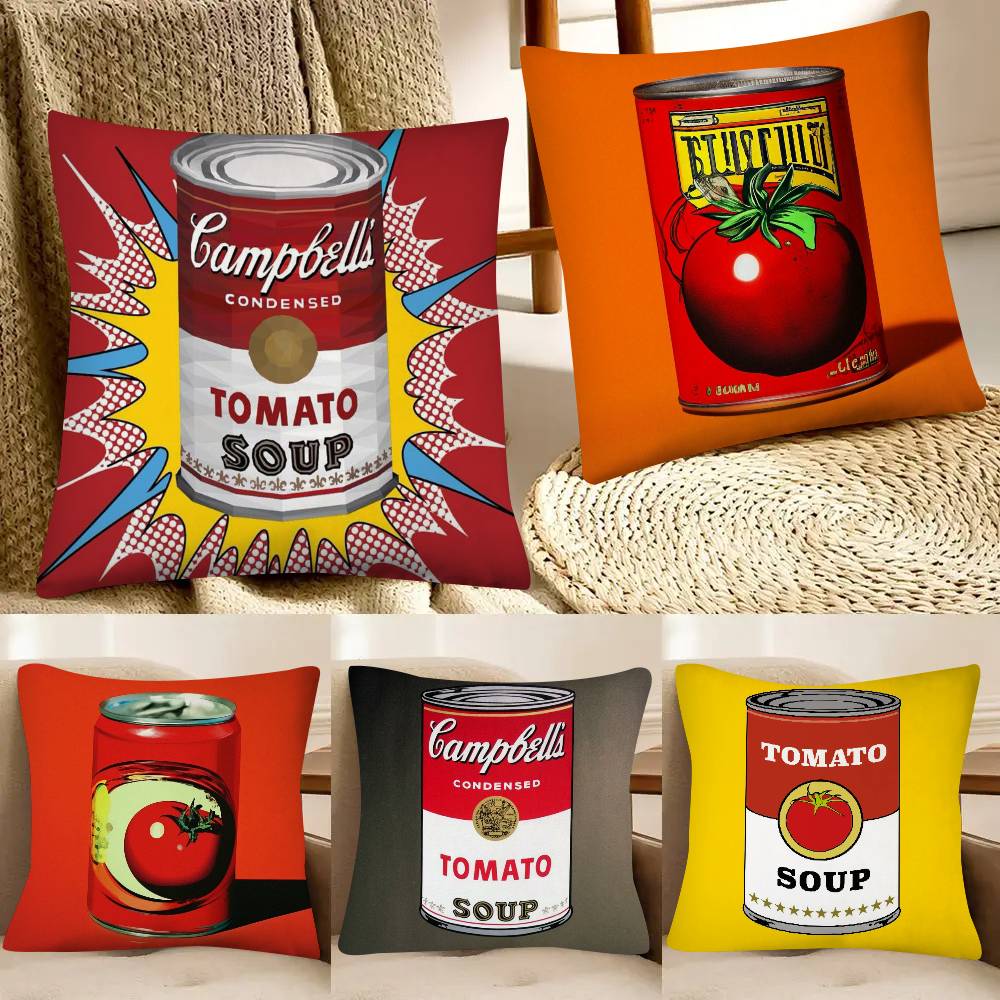 Home Art Textiles - ปลอกหมอนอิงลายแอนดี้ วอร์ฮอล ป๊อปอาร์ต ลายซุปมะเขือเทศ 1 ชิ้น
