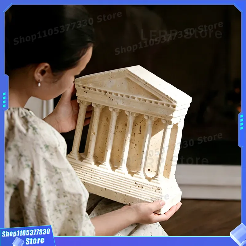 Home Textiles And Furnishing - งานแกะสลักหินทราเวอร์ทีนสีเหลืองสุดหรู ของตกแต่งบ้านสร้างสรรค์ โมเดลห้องตกแต่ง งานออกแบบตกแต่งภายใน ชิ้นงานศิลปะทางสถาปัตยกรรม