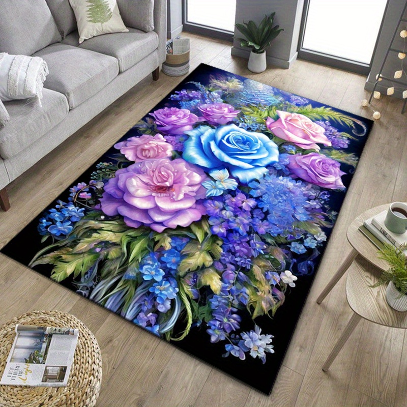 พรมลายดอกไม้ลายกุหลาบสีน้ำเงิน - Home Textiles And Furnishing บทวิจารณ์และราคา