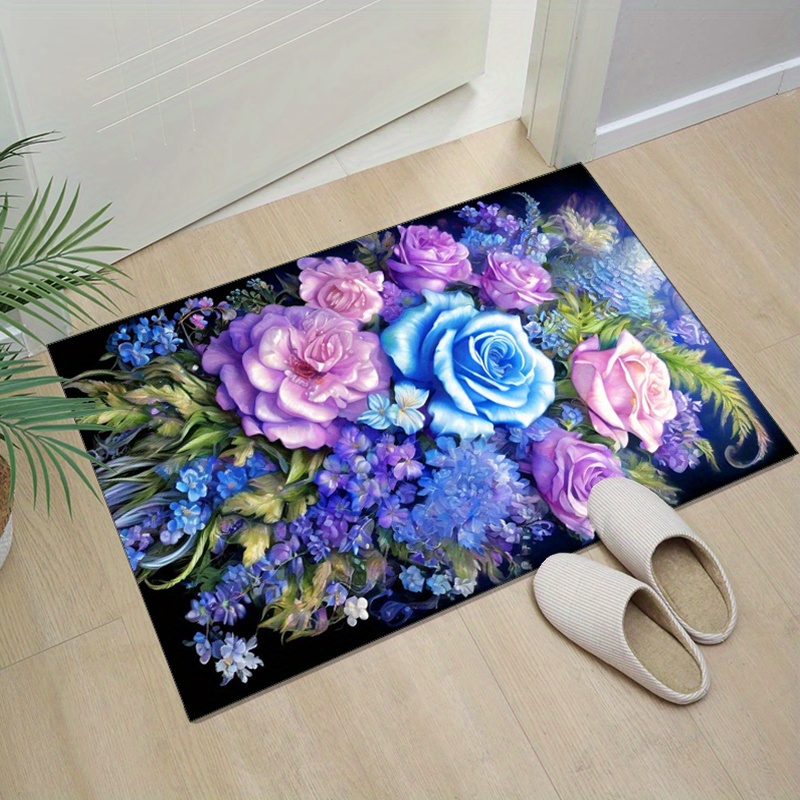 พรมลายดอกไม้ลายกุหลาบสีน้ำเงิน - Home Textiles And Furnishing บทวิจารณ์และราคา