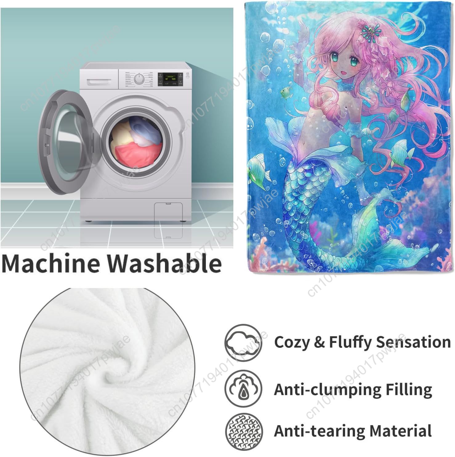 ผ้าห่มลายการ์ตูนนางเงือกน่ารัก - Home Textiles & Furnishings บทวิจารณ์และราคา